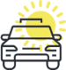 Car Icon in the foreground with a sun in the background