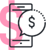 Pink icon of a dollar sign and a smartphone.